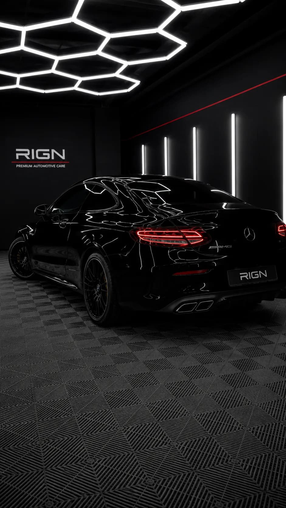 Black Mercedes rear — studio finish